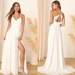 Lulus Romantic Inspiration White Sleeveless Faux-Wrap Maxi Dress XL Wedding